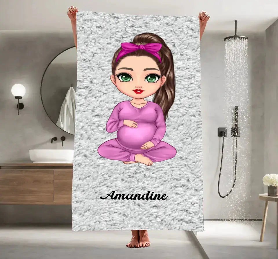 Serviette de bain - Femme enceinte assise  pixmie.com
